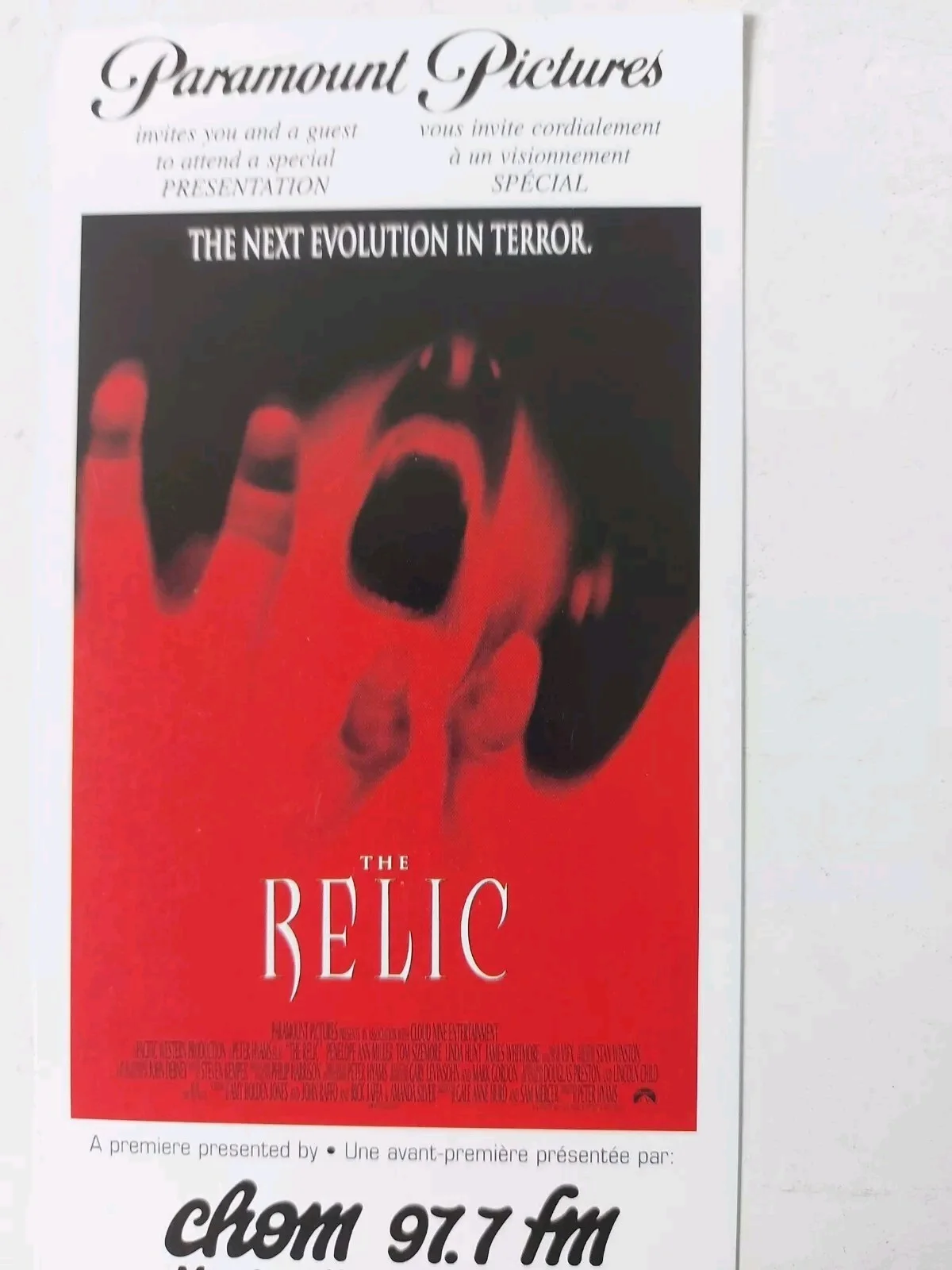 The Relic 1997 Special Screening Ticket Canada Rare Horror, image 3