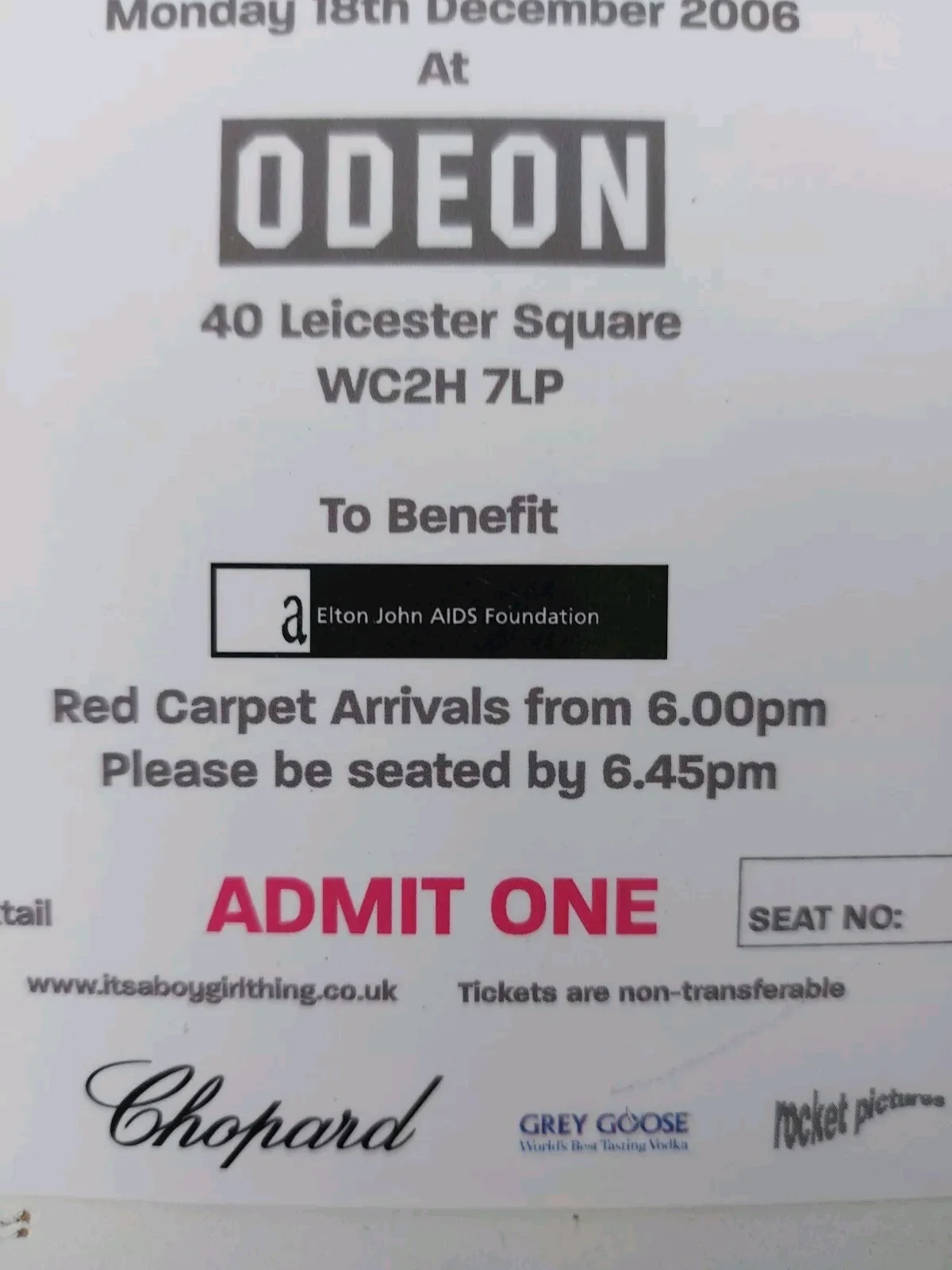 It's A Boy Girl Thing 2006 World Premiere Ticket Rare London UK, image 4