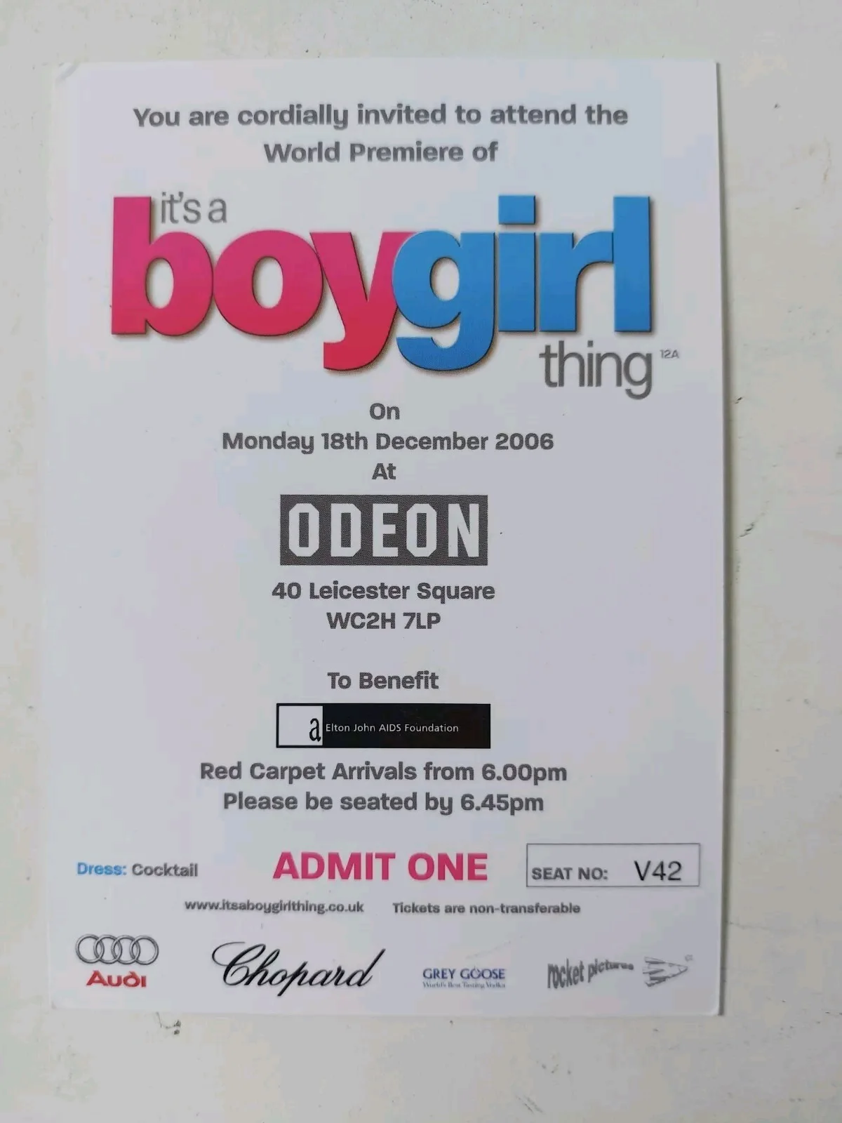 It's A Boy Girl Thing 2006 World Premiere Ticket Rare London UK, image 5
