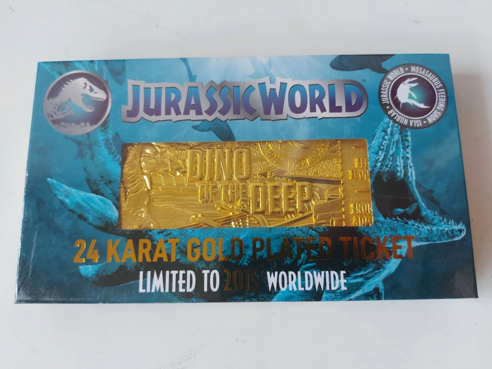 Jurassic Park 24k Gold Plated Jurassic World Mosasaurus Ticket Limit NEW Sealed, image 2