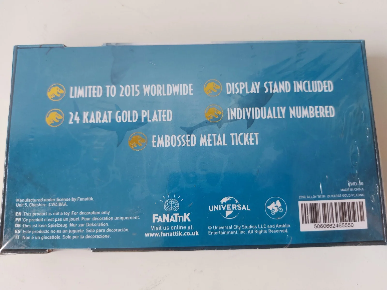 Jurassic Park 24k Gold Plated Jurassic World Mosasaurus Ticket Limit NEW Sealed, image 4
