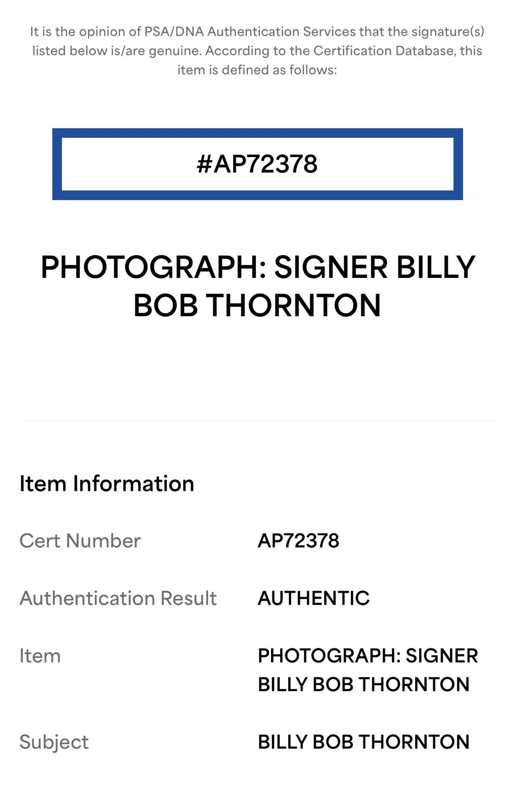 Billy Bob Thornton Signed One False Move 8x10 Photo PSA COA not JSA BAS Beckett, image 3