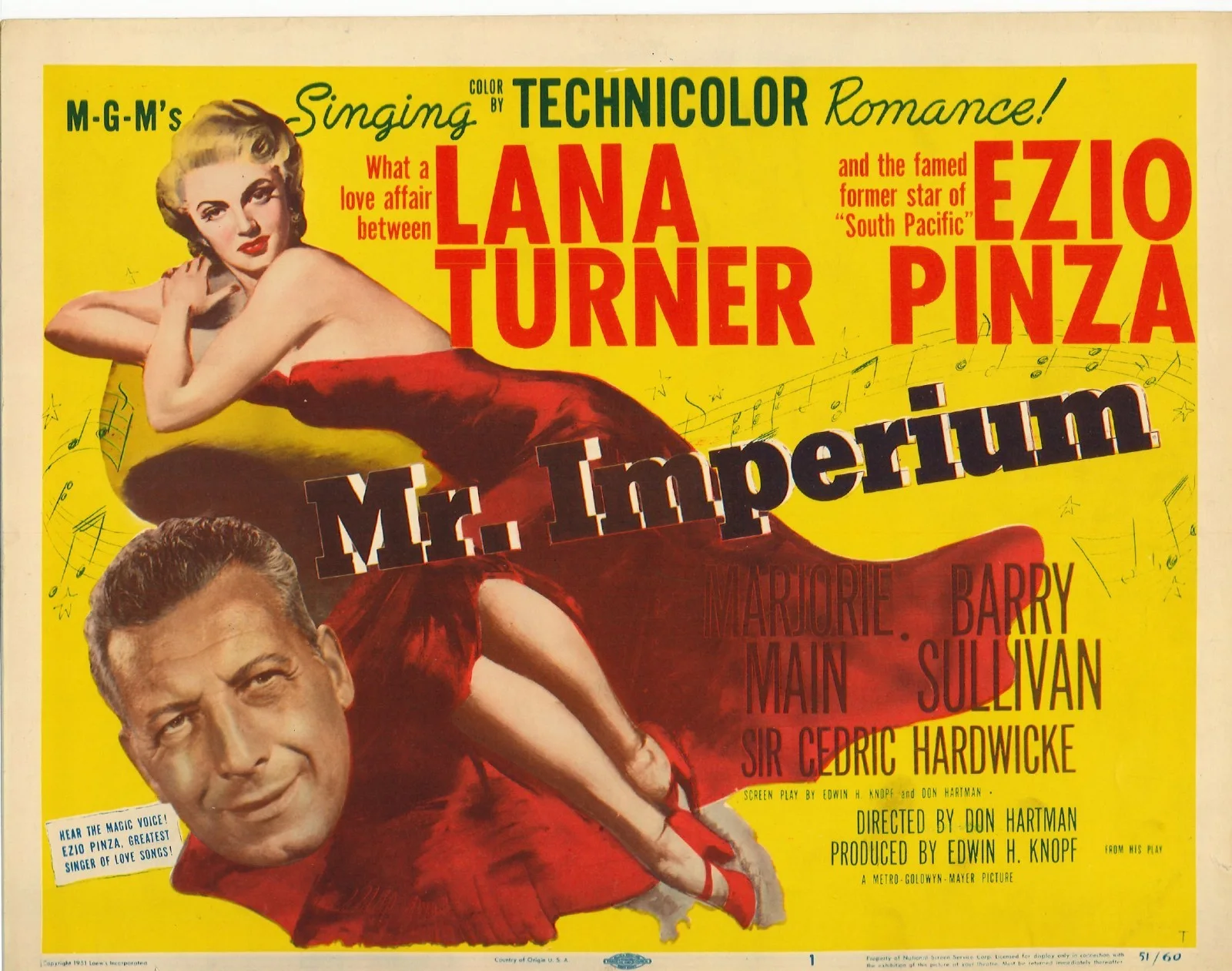 Mr Imperium 3x ORIGINAL US Lobby Cards Lana Turner Ezio Pinza 1951, изображение 2