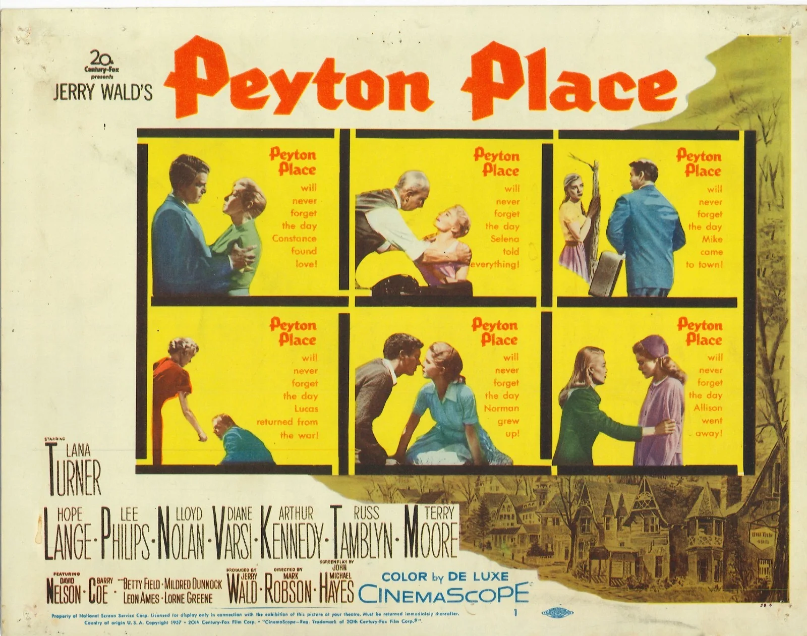 Peyton Place 4x ORIGINAL US Lobby Cards Lana Turner Hope Lange 1957, image 2