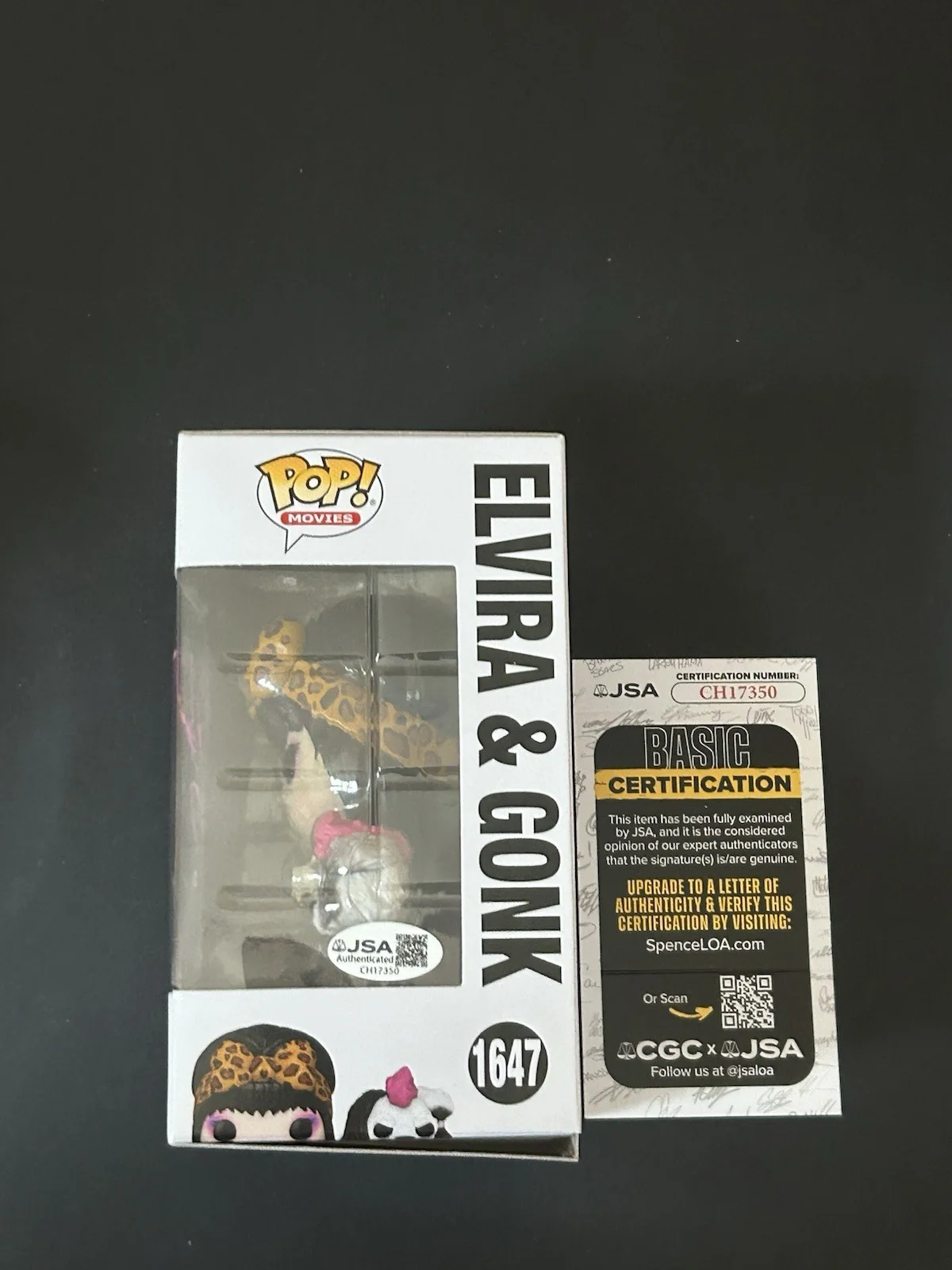 Cassandra Peterson/Elvira — Cassandra Peterson/Elvira signed Elvira & Gonk Funko Pop #1647 JSA COA, image 2