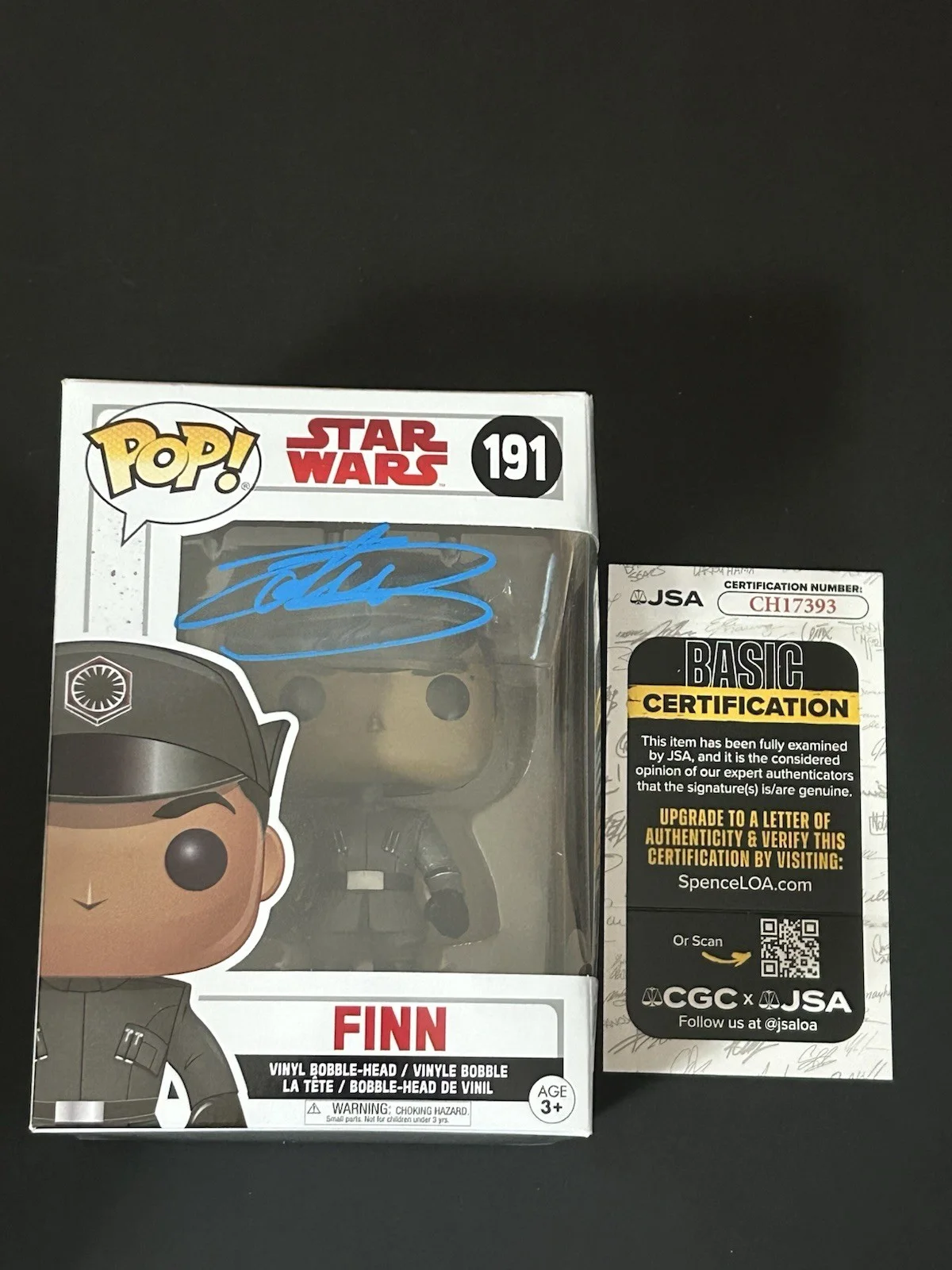 John Boyega — Signed Funko Pop Finn Star Wars John Boyega Box #191 JSA COA