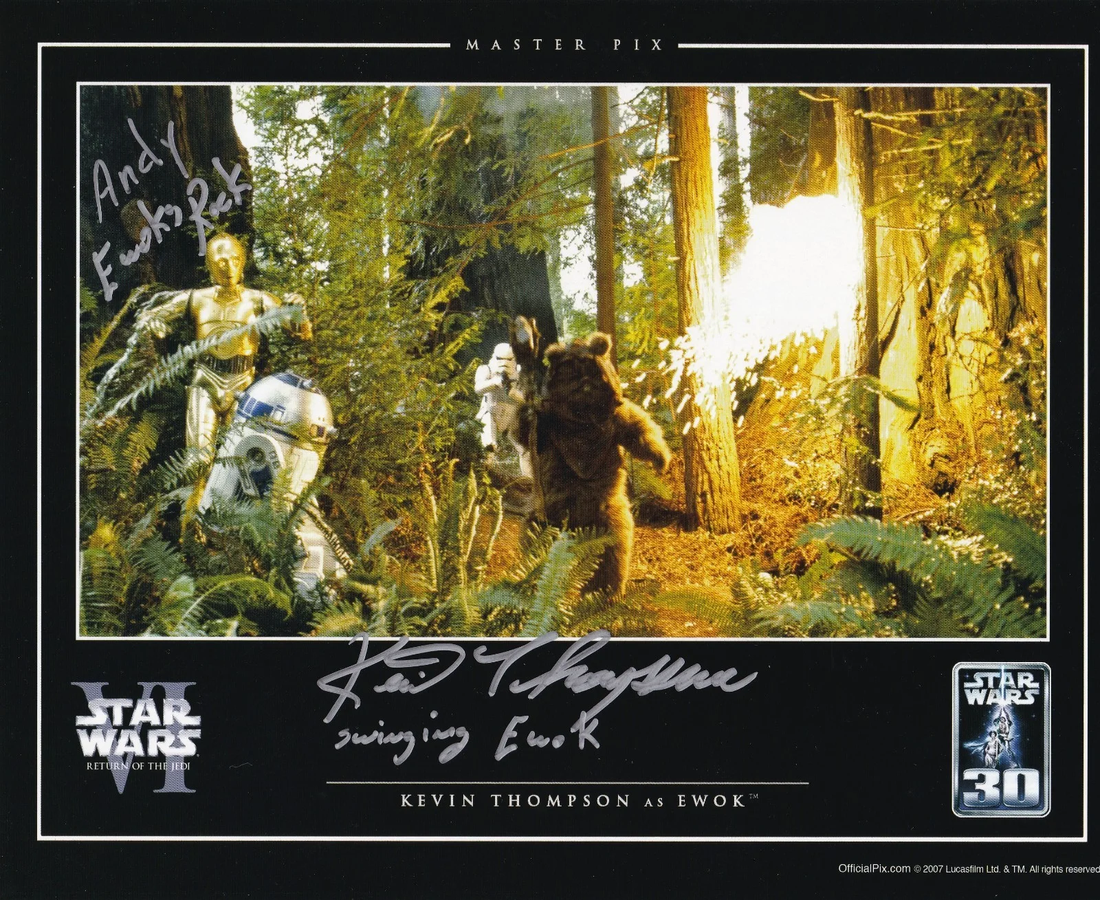 Kevin Thompson — Kevin Thompson Swinging Ewok Star Wars signed 8 x 10 photo COA