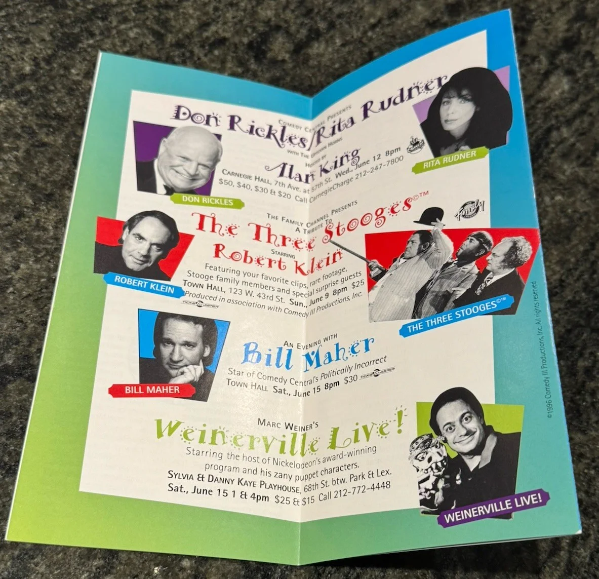 A Three Stooges Tribute Comedy Festival Flyer Signed by Host Robert Klein 1996, изображение 4