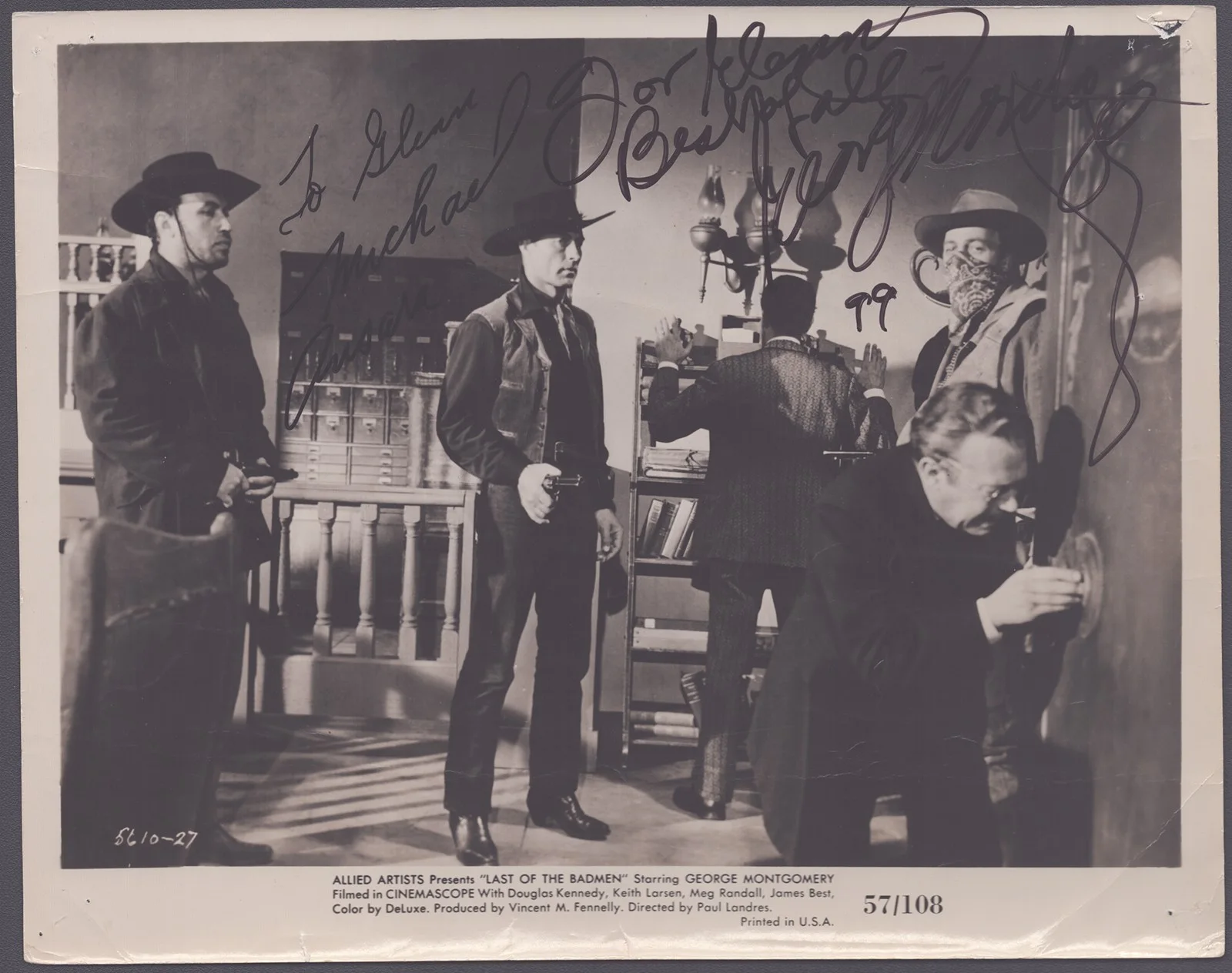 Michael Ansara, George Montgomery — LAST OF THE BADMEN MOVIE CAST - AUTOGRAPHED INSCRIBED PHOTOGRAPH 1999