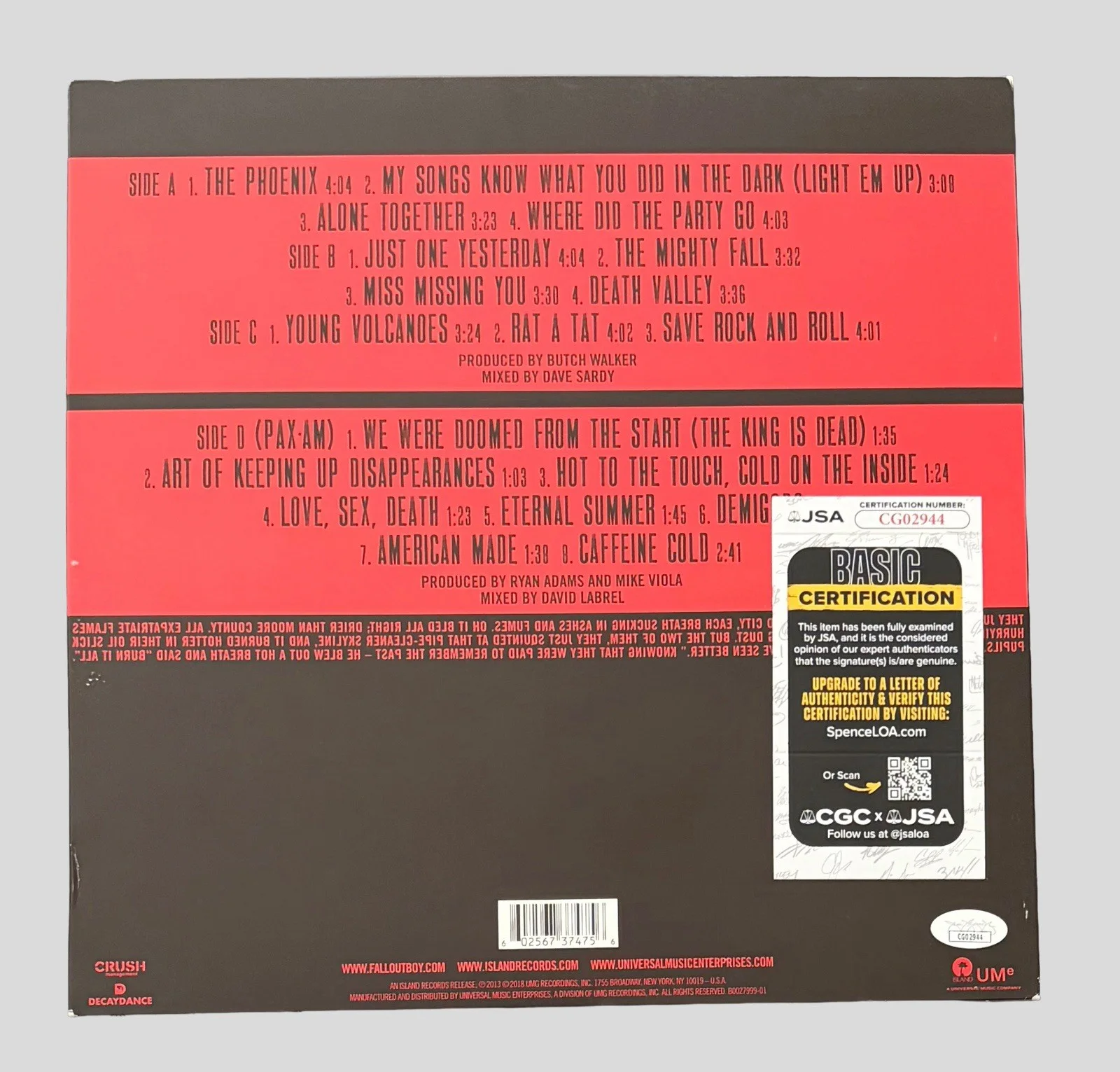 FALL OUT BOY SIGNED SAVE ROCK & ROLL VINYL PATRICK STUMP & ANDY w/JSA COA!, image 2