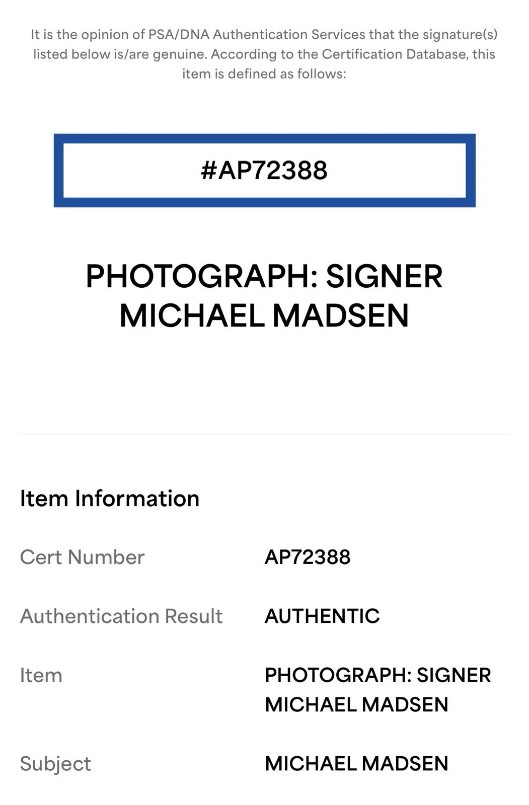 Michael Madsen Mr. Blonde Signed 8x10 Photo Reservoir Dogs PSA COA not JSA BAS, image 3