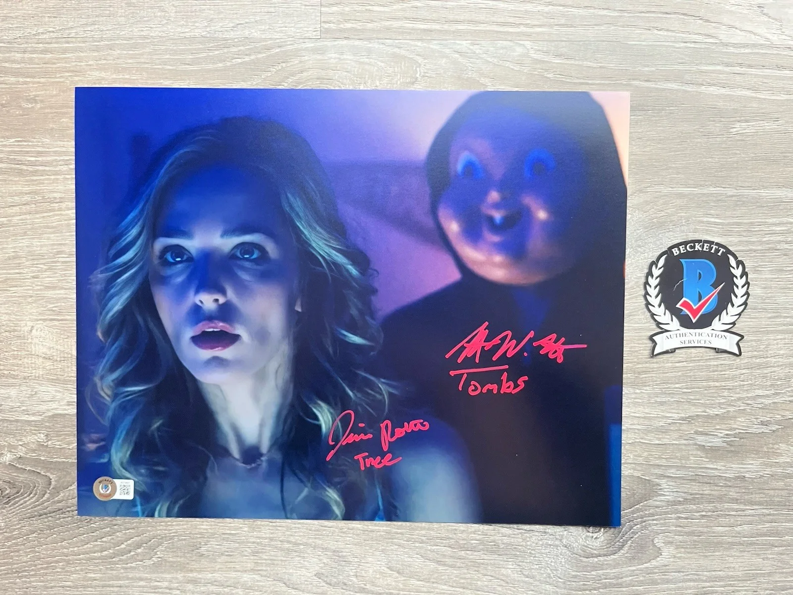 Jessica Rothe & Rob Mello — Jessica Rothe & Rob Mello Dual Signed Happy Death Day 11x14 Photo Beckett COA