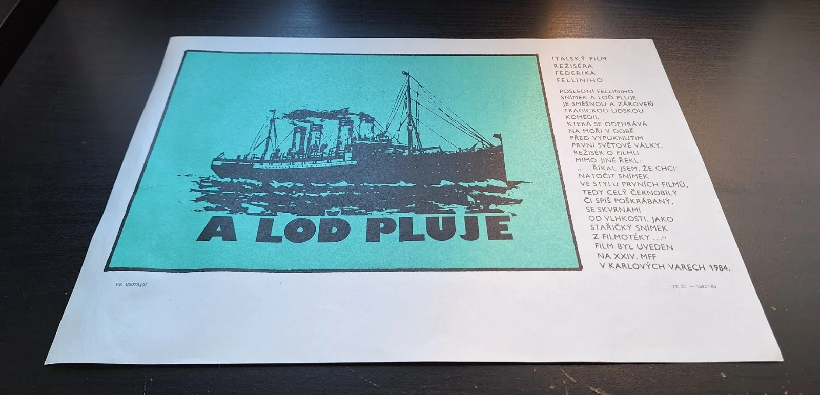 AND THE SHIP SAILS ON, FEDERICO FELLINI, ORIGINAL A4 CZECH MOVIE POSTER, изображение 2