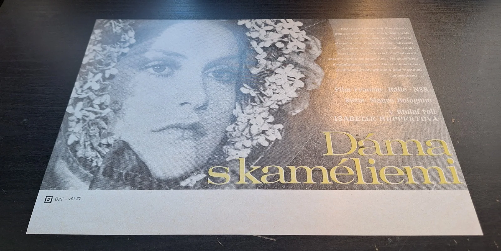 LADY OF THE CAMELIAS, ISABELLE HUPPERT, ORIGINAL A4 CZECH MOVIE POSTER, изображение 2