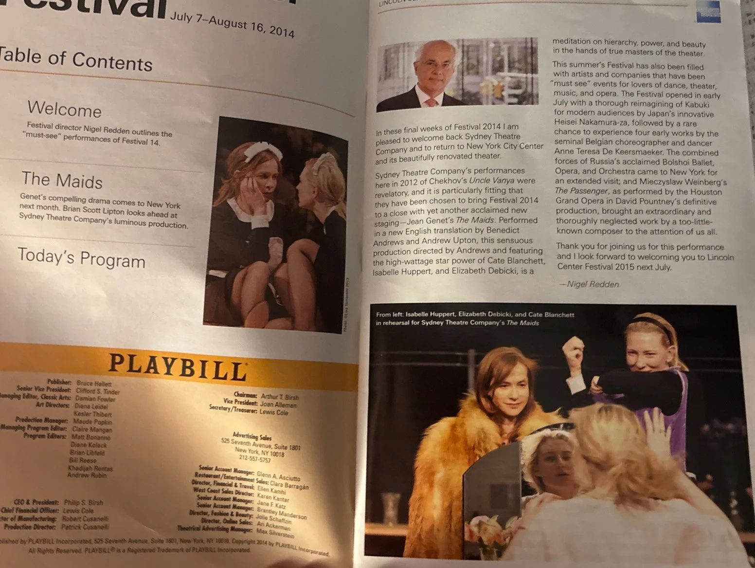 Isabelle Huppert The Maids Signed Playbill Autographed 2014, image 5