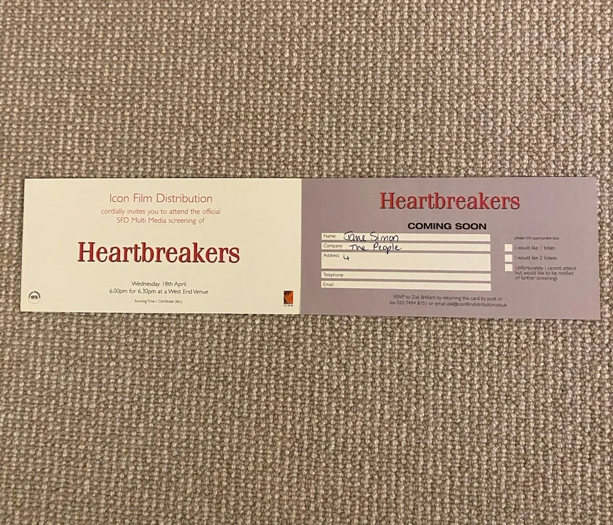 HEARTBREAKERS MULTI MEDIA SCREENING TICKET APPLICATION London 2000 - S.Weaver, image 4