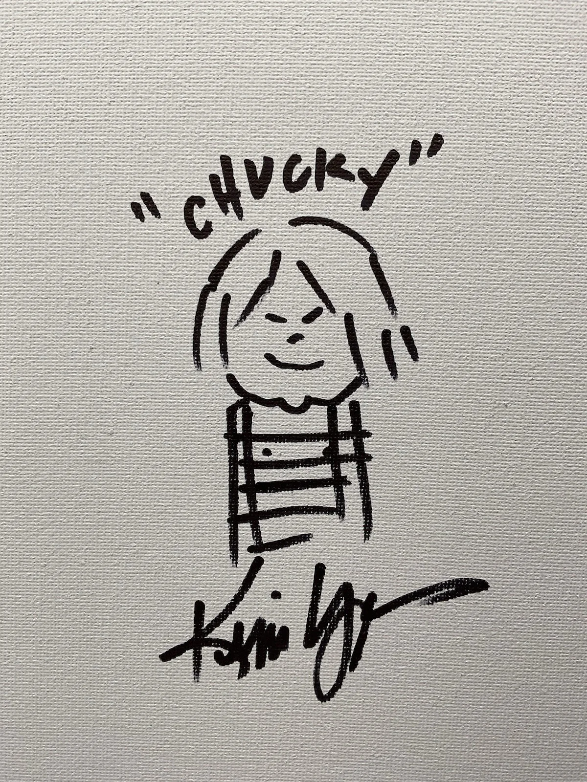Kevin Yagher — Kevin Yagher sketch BAS Chucky signed Sketch Childs Play signed Canvas 8x10 Rare, image 2