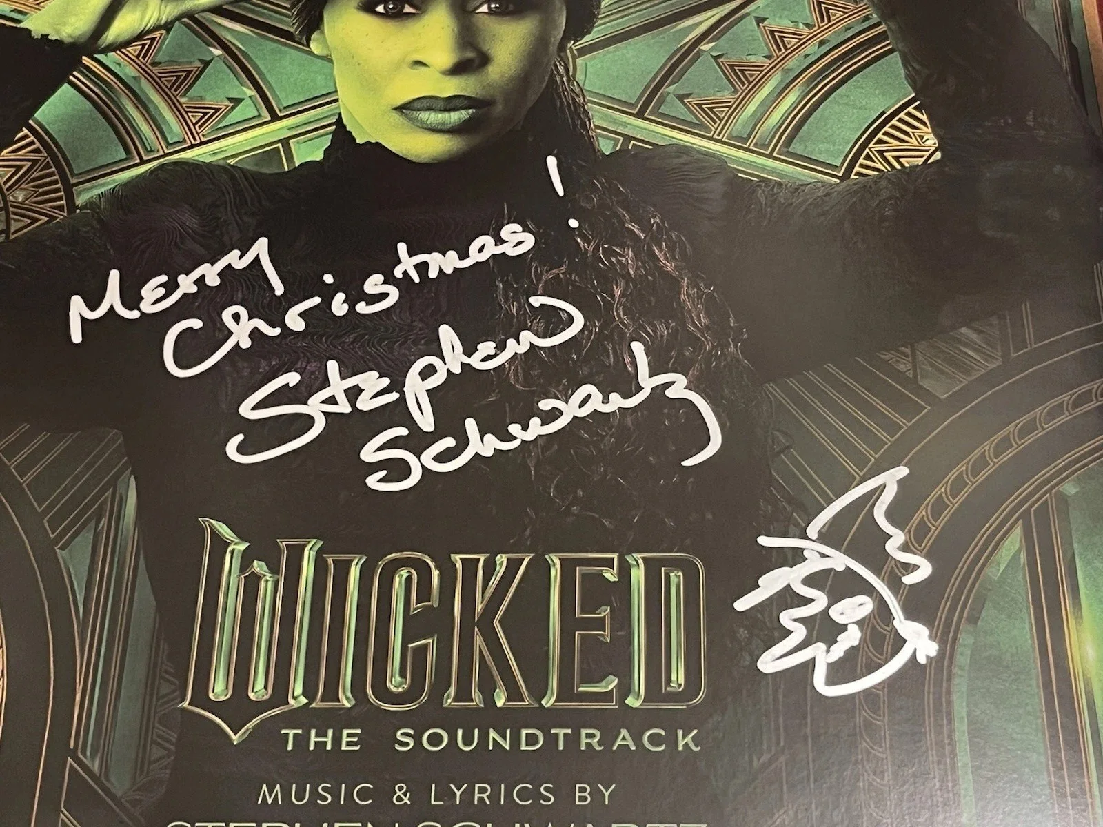 STEPHEN SCHWARTZ — STEPHEN SCHWARTZ SIGNED WICKED ELPHABA 2X RECORD GREEN AUTO SKETCH + TOTE RARE H, изображение 2