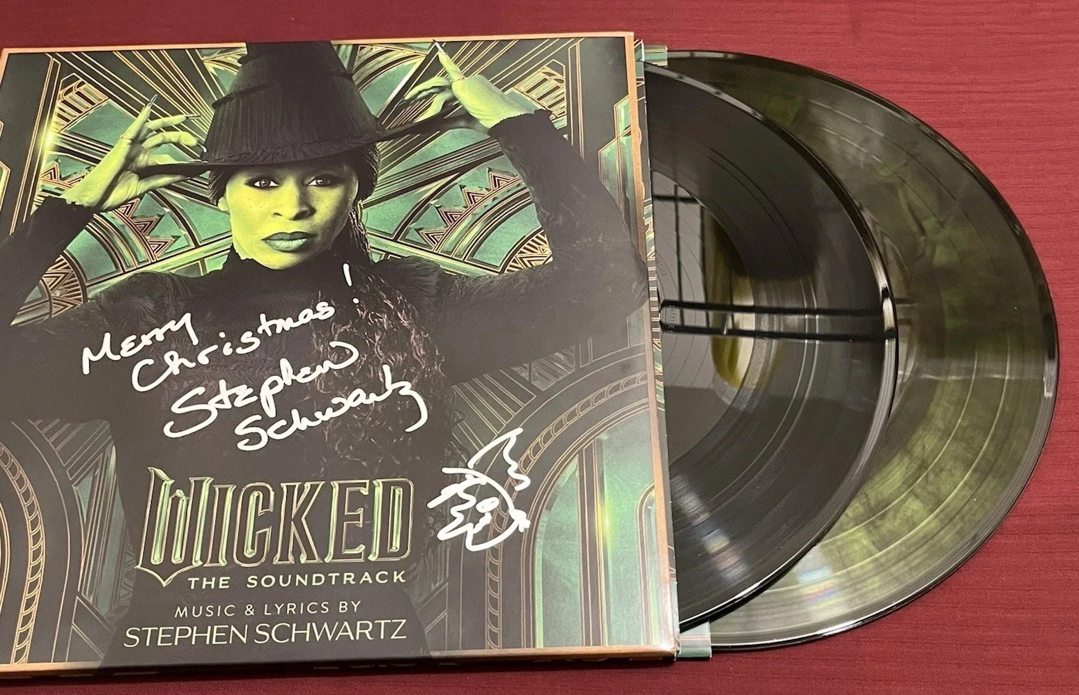 STEPHEN SCHWARTZ — STEPHEN SCHWARTZ SIGNED WICKED ELPHABA 2X RECORD GREEN AUTO SKETCH + TOTE RARE H, изображение 5
