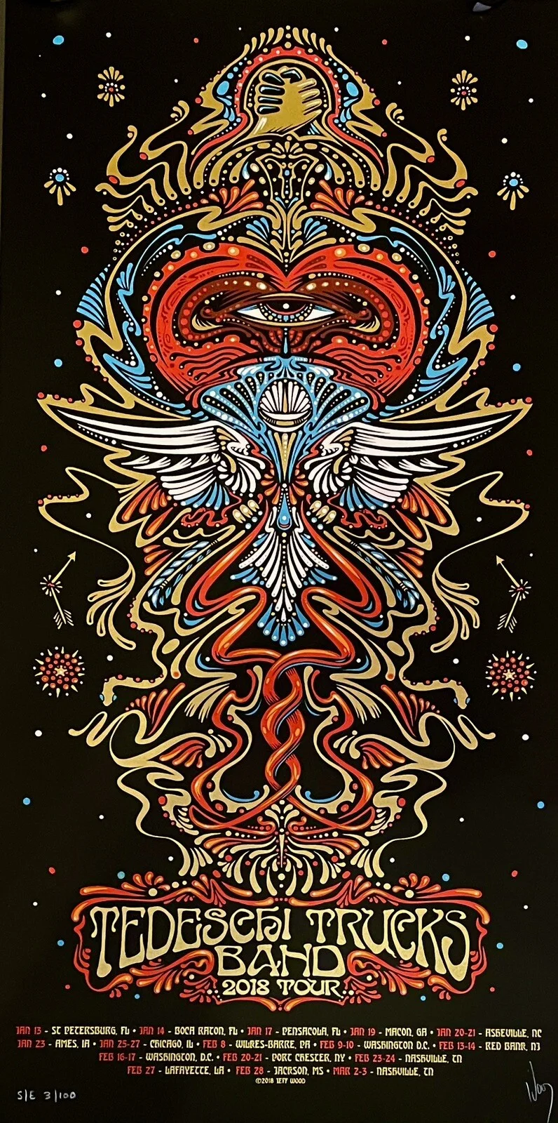 SIGNED by Tedeschi Trucks Band 2018 Tour 3 Posters JEFF WOOD Triple Triptych, изображение 2
