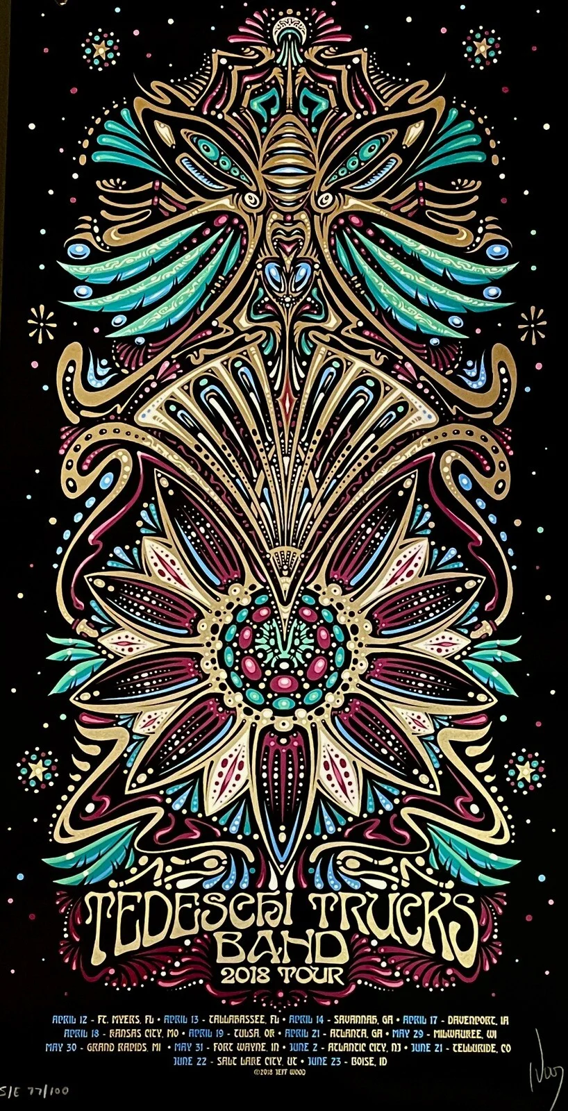 SIGNED by Tedeschi Trucks Band 2018 Tour 3 Posters JEFF WOOD Triple Triptych, изображение 3