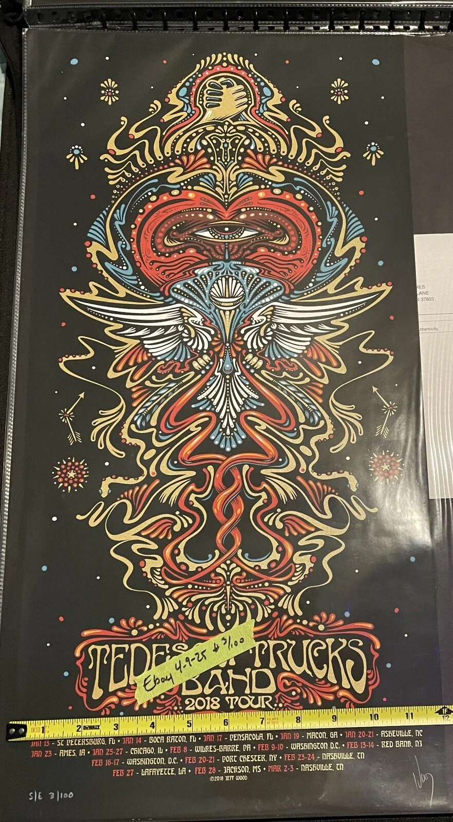 SIGNED by Tedeschi Trucks Band 2018 Tour 3 Posters JEFF WOOD Triple Triptych, изображение 5