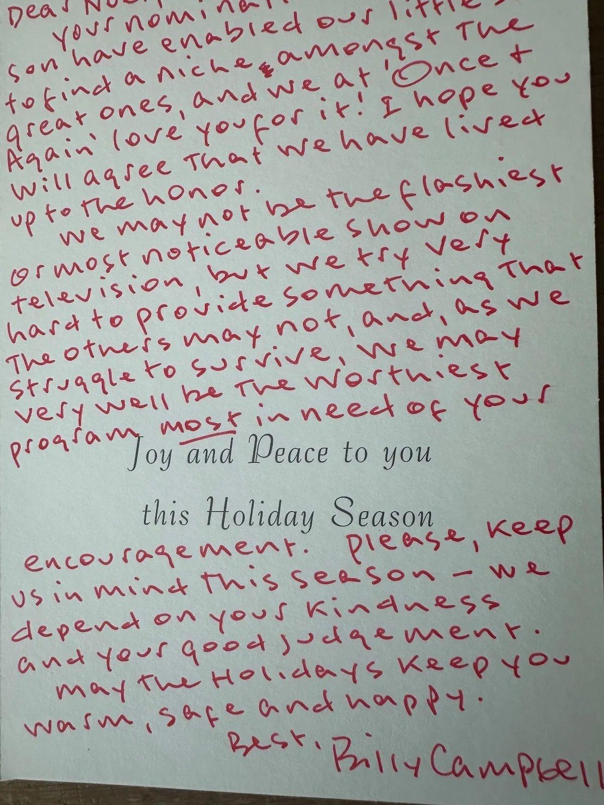 BILLY CAMPBELL RARE VINTAGE HAND SIGNED HOLIDAY CARD AUTOGRAPH #16 FYC HFPA, image 3