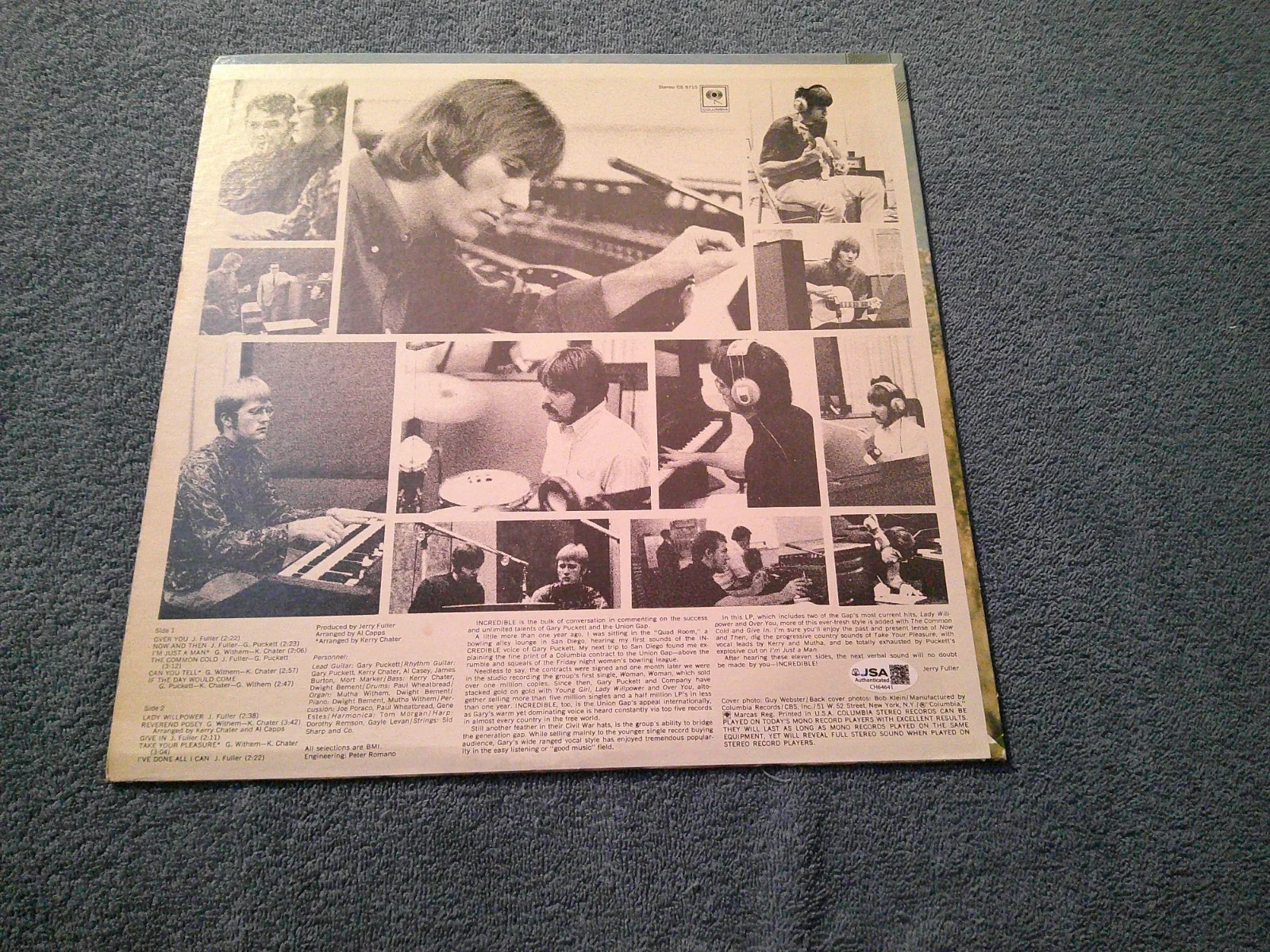GARY PUCKETT AND THE UNION GAP SIGNED INCREDIBLE VINYL LP 1968 JSA COA, image 4