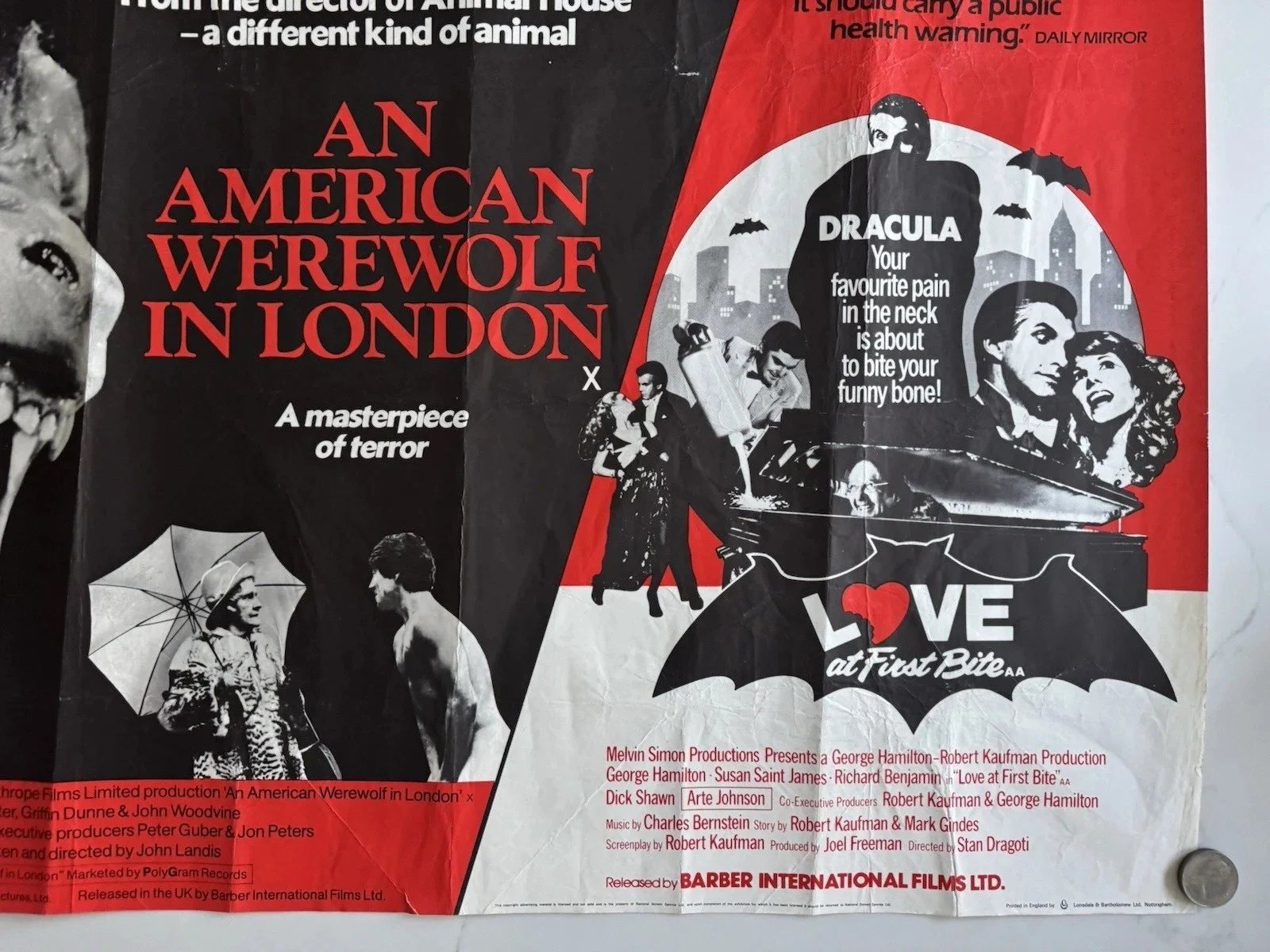 AN AMERICAN WEREWOLF IN LONDON 1981 David Naughton LOVE AT FIRST BITE UK QUAD, image 4