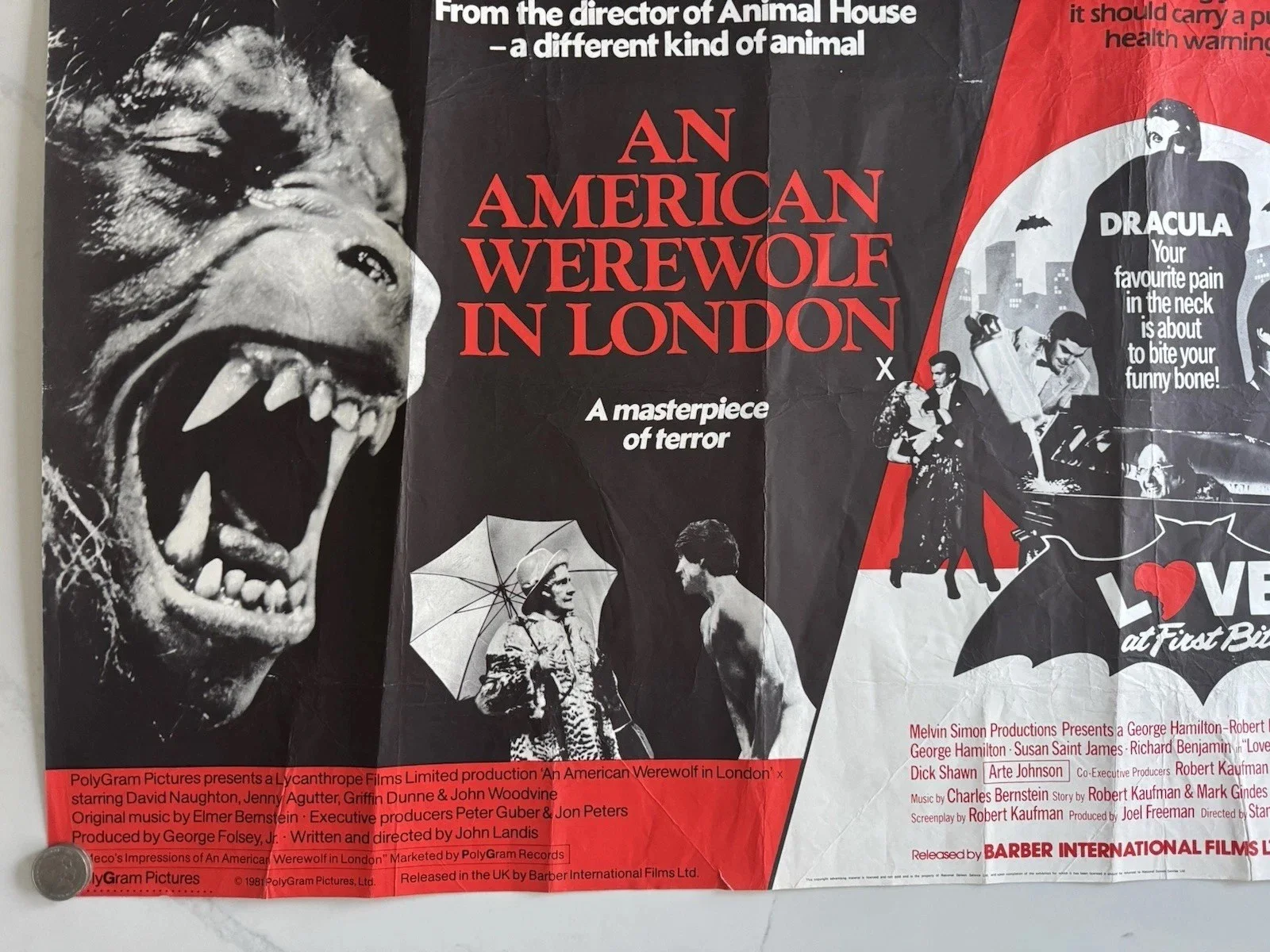 AN AMERICAN WEREWOLF IN LONDON 1981 David Naughton LOVE AT FIRST BITE UK QUAD, image 5