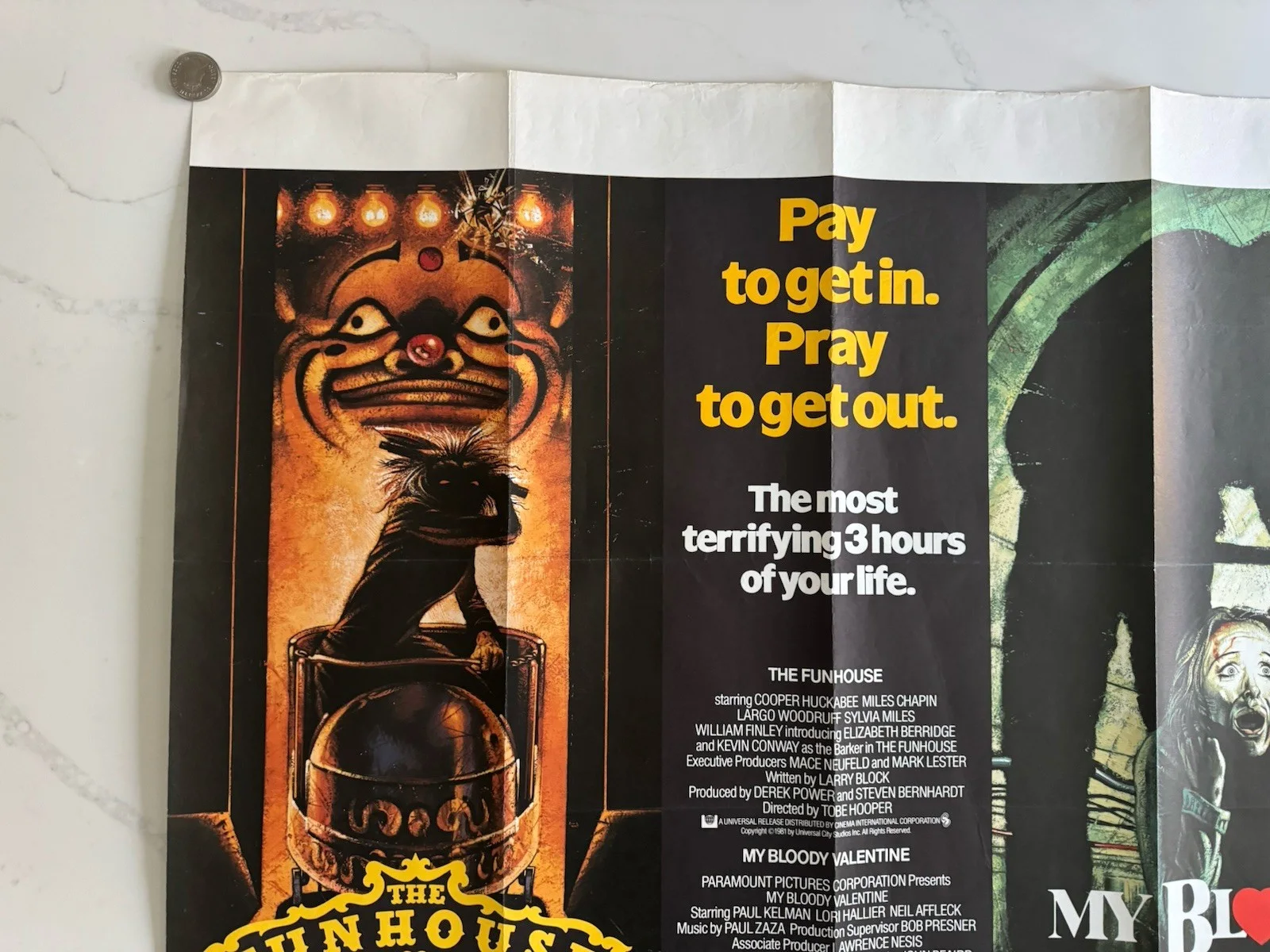 Funhouse / My Bloody Valentine ORIGINAL Quad Film Movie Poster Tobe Hooper, изображение 2