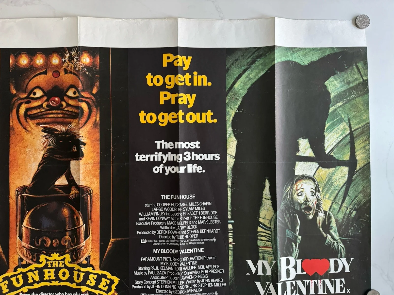 Funhouse / My Bloody Valentine ORIGINAL Quad Film Movie Poster Tobe Hooper, изображение 3