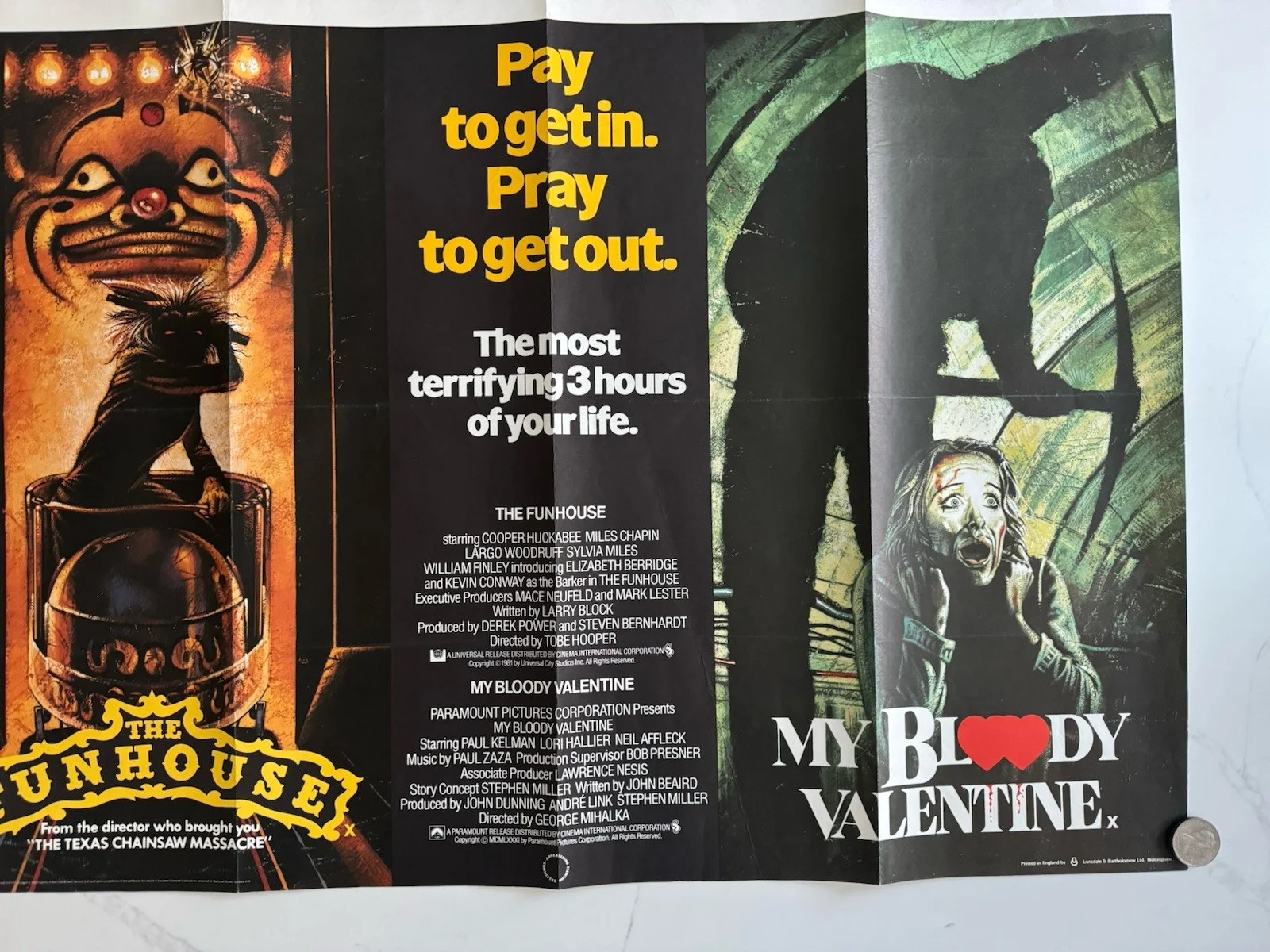 Funhouse / My Bloody Valentine ORIGINAL Quad Film Movie Poster Tobe Hooper, изображение 4