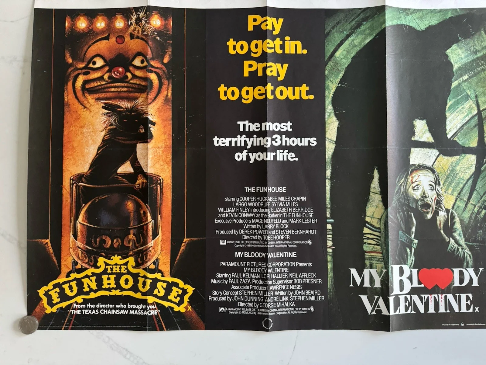 Funhouse / My Bloody Valentine ORIGINAL Quad Film Movie Poster Tobe Hooper, изображение 5