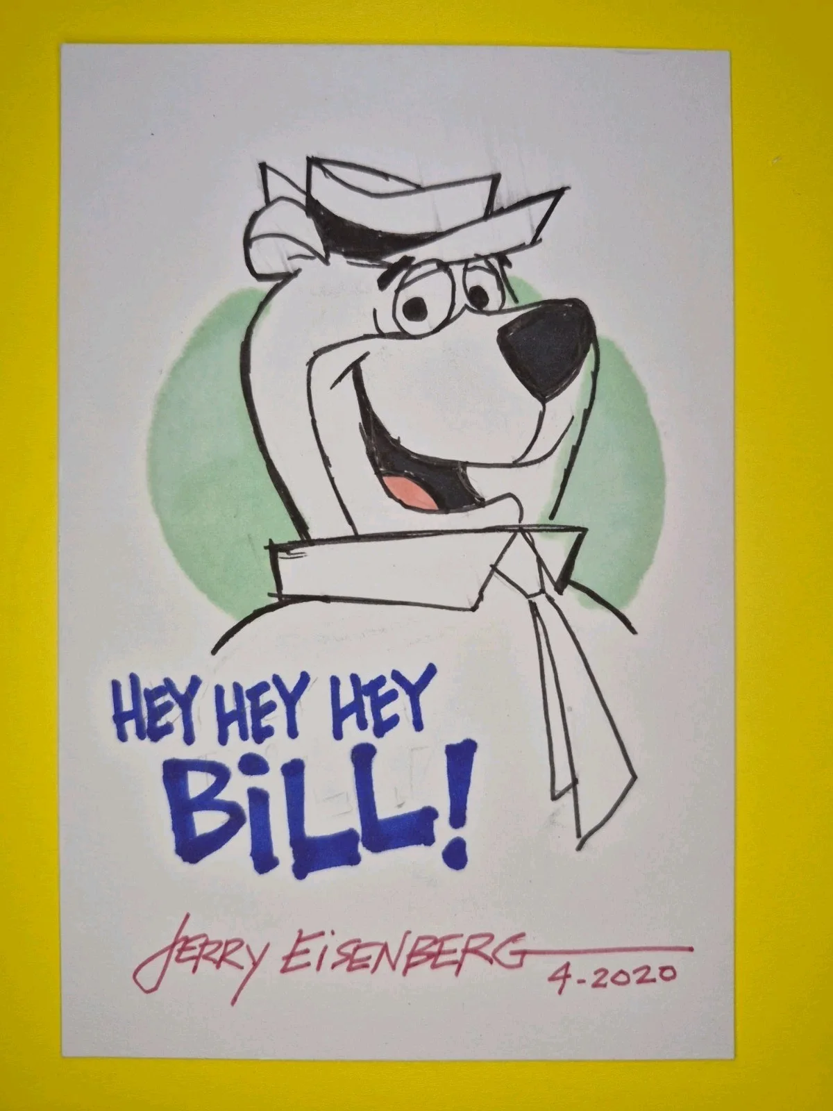 Jerry Eisenberg — Jerry Eisenberg, Hand Drawn Sketch, Signed, Autographed, 4x6 Inch. Yogi Bear