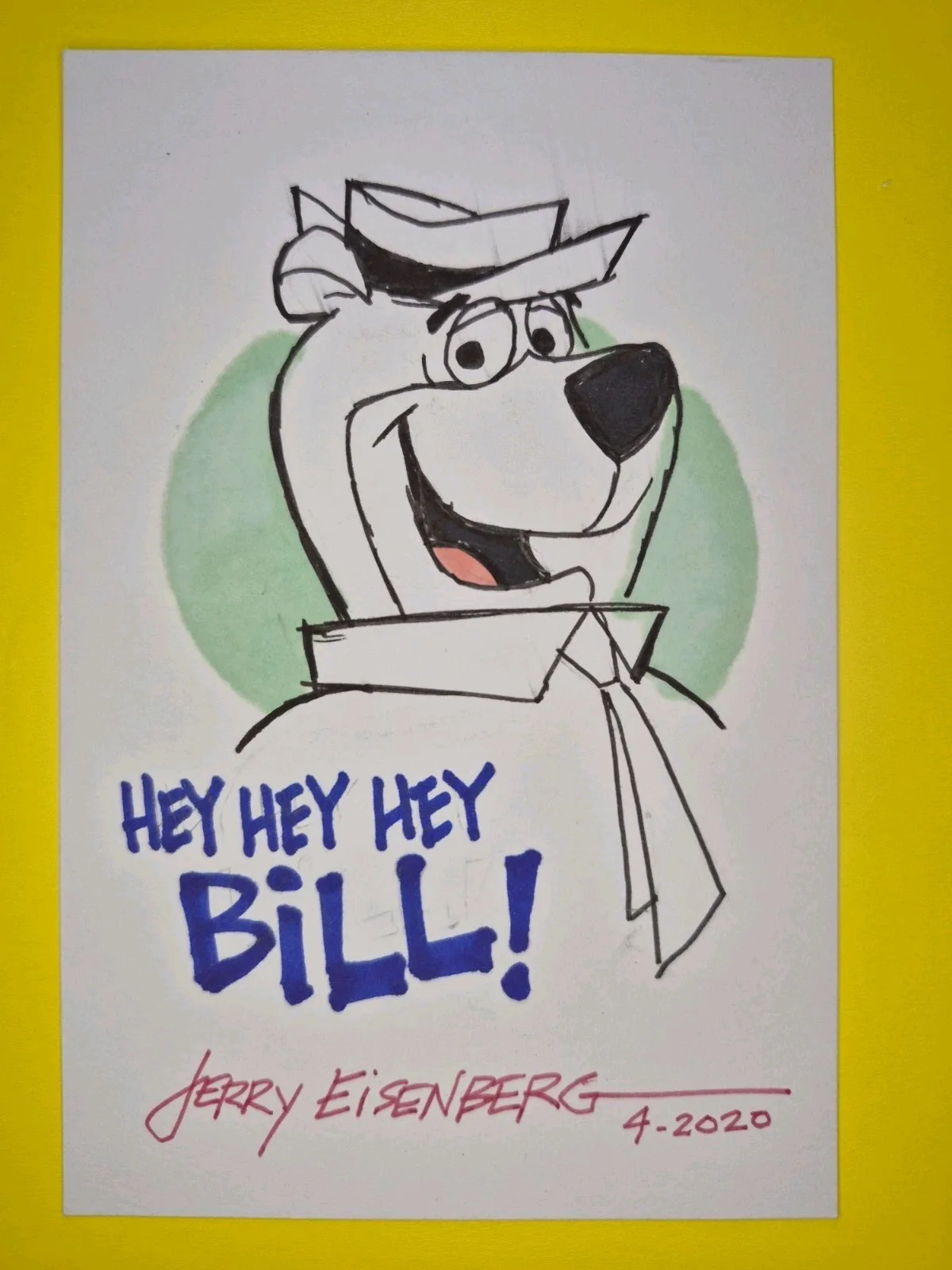 Jerry Eisenberg — Jerry Eisenberg, Hand Drawn Sketch, Signed, Autographed, 4x6 Inch. Yogi Bear, изображение 2