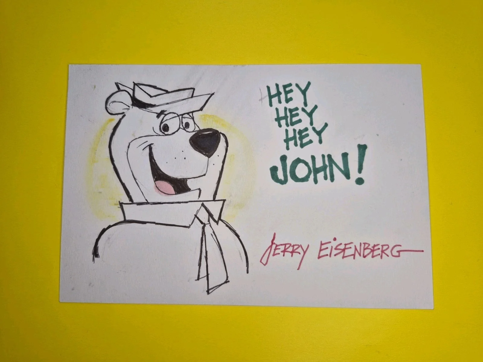 Jerry Eisenberg — Jerry Eisenberg, Hand Drawn Sketch, Signed, Autographed, 4x6 Inch. Yogi Bear, изображение 2