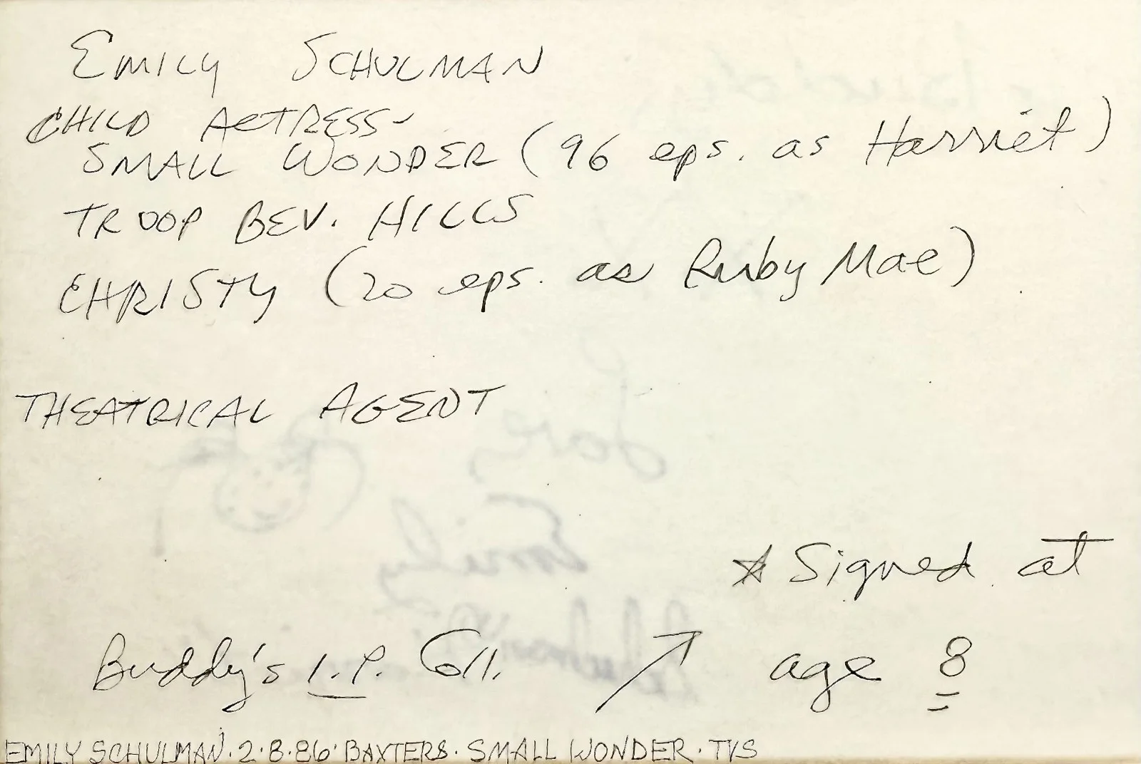 Emily Schulman — EMILY SCHULMAN Signed Autographed 4"x 6" INDEX CARD Small Wonder CHRISTY Age 8, изображение 3