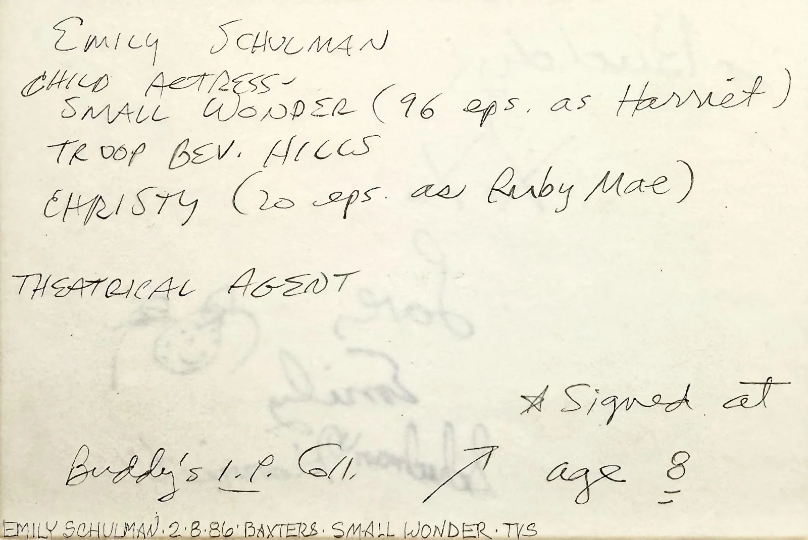 Emily Schulman — EMILY SCHULMAN Signed Autographed 4"x 6" INDEX CARD Small Wonder CHRISTY Age 8, изображение 5