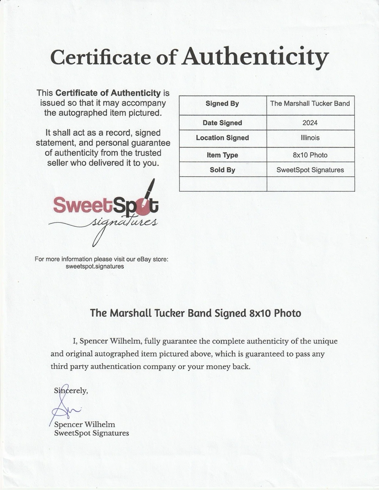 The Marshall Tucker Band Autographed Photo With COA, изображение 2