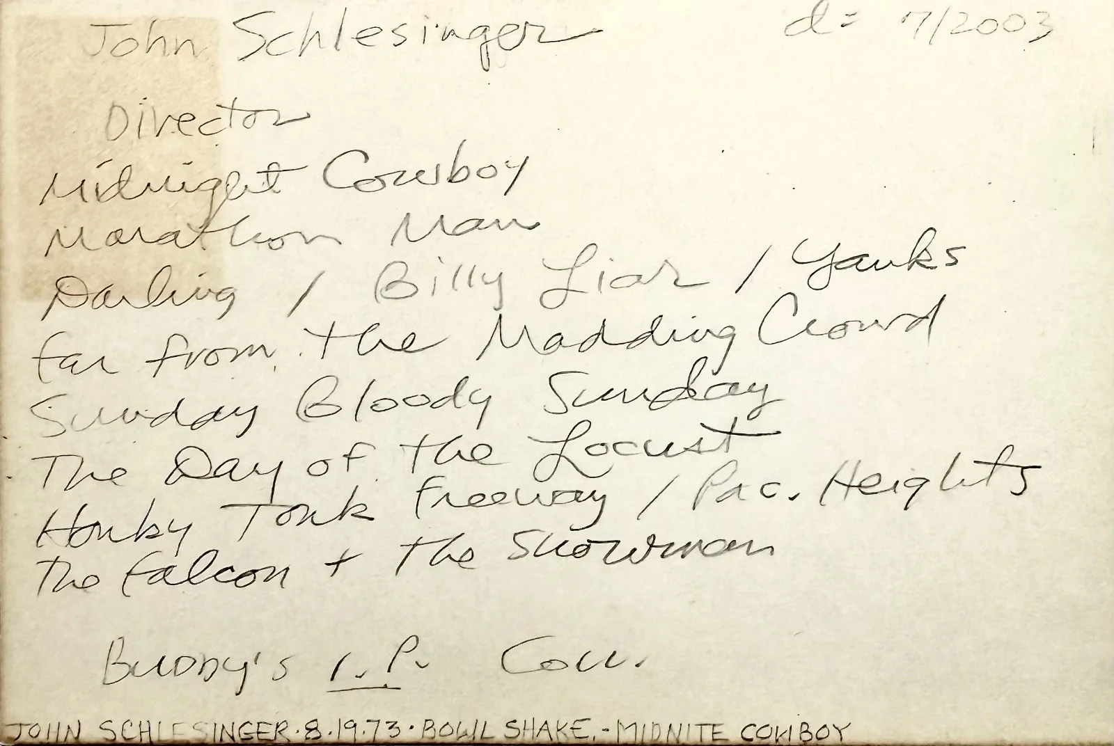 John Schlesinger — JOHN SCHLESINGER Signed Autographed 4x6 INDEX CARD Sunday Bloody Sunday DARLING, image 3