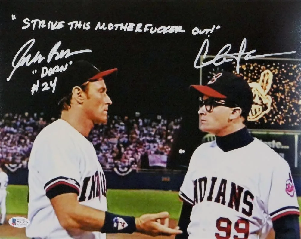Charlie Sheen, Corbin Bernsen, Tom Berenger — Charlie Sheen/Corbin Bernsen Signed 11x14 Major League Photo- Beckett Auth *