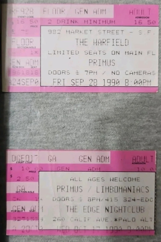 1 OF A KIND PRIMUS 1990 Memorabilia - Autograph, Stubs, BAM mag, & cassette, image 5