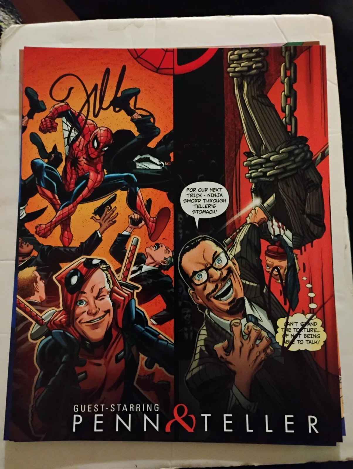Penn jillette — PENN & TELLER COMIC LEGENDS ICONS DUAL SIGNED SPIDERMAN 8X10 PHOTO PROOF PICS
