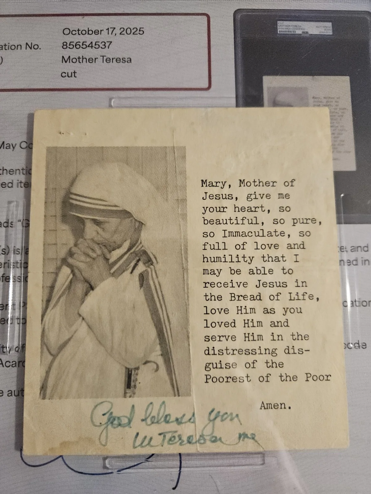 mother teresa — Mother Teresa Cut Signature Auto Signed Psa Dna, image 2
