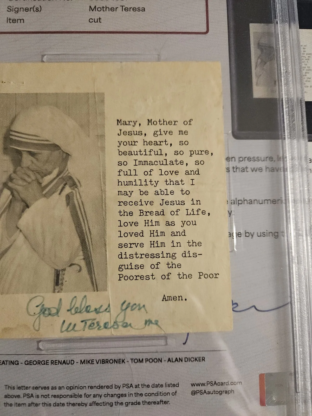 mother teresa — Mother Teresa Cut Signature Auto Signed Psa Dna, image 3