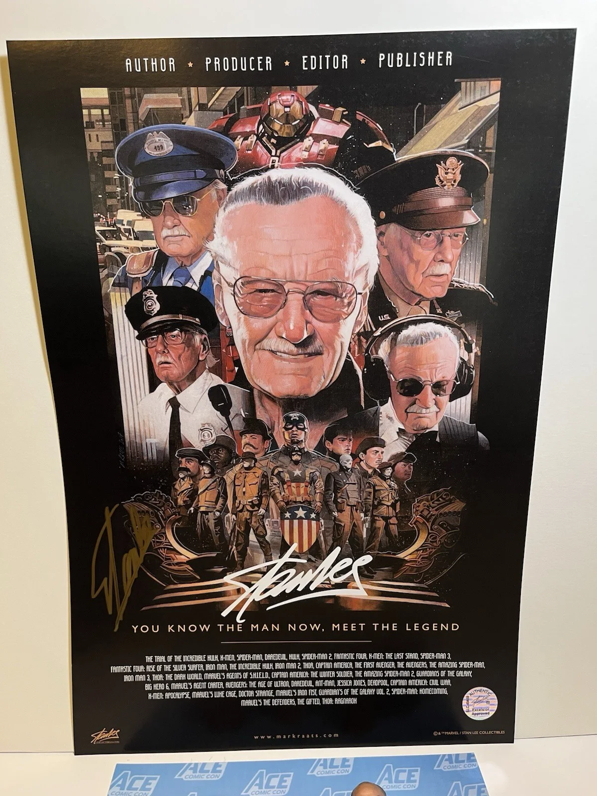 Stan Lee — Stan Lee Rare SIGNED Marvel Movie Cameos Litho Poster w/ SLC COA & Photo *READ*, изображение 2