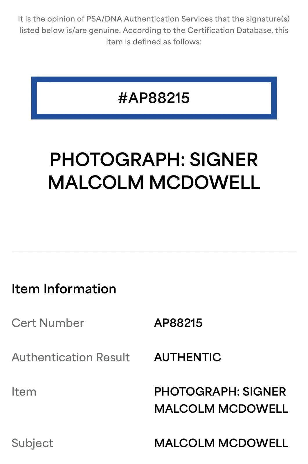 Malcolm McDowell “Alex” A Clockwork Orange In Person Signed 8x10 Photo PSA COA, image 3