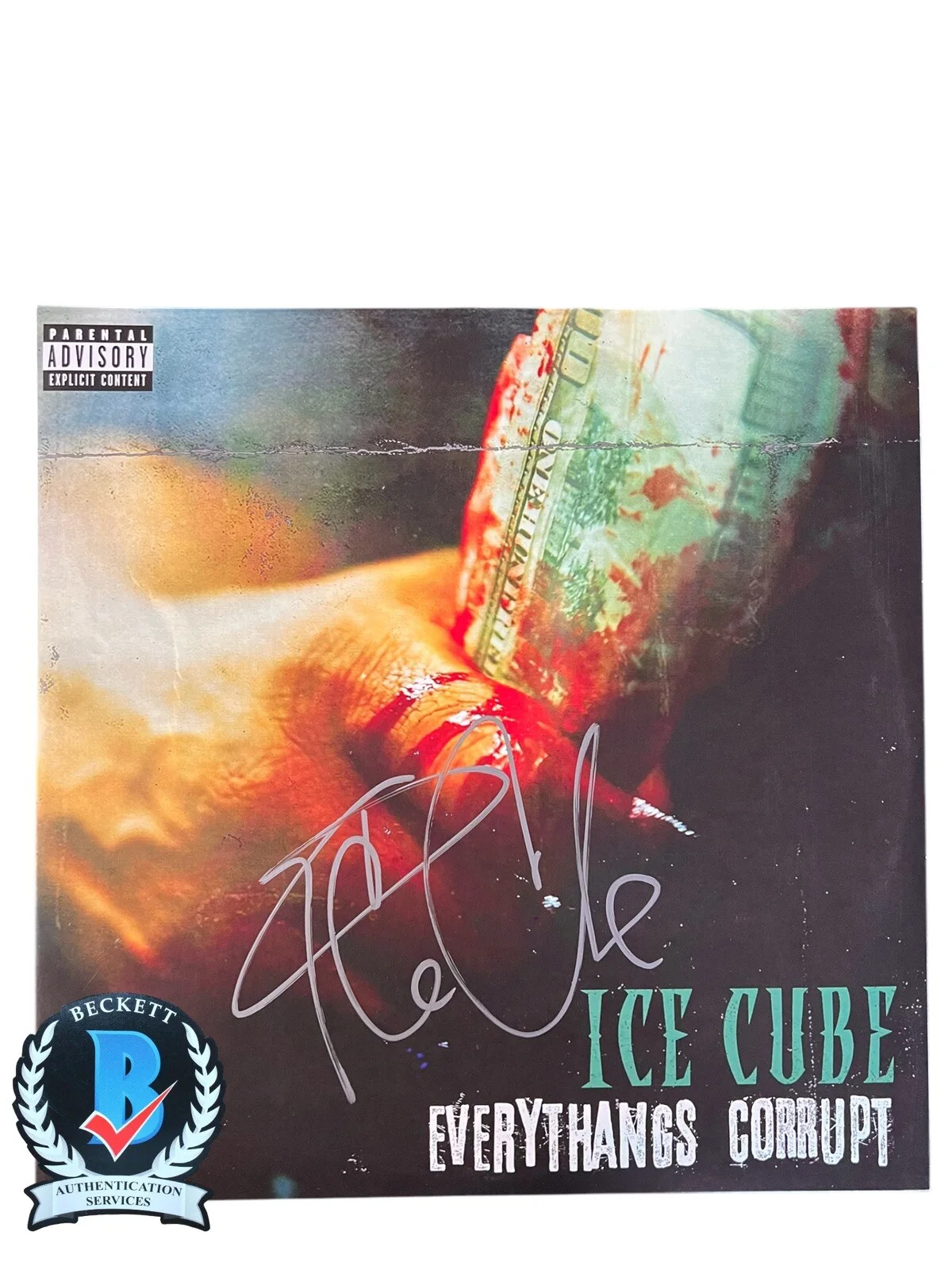 ICE CUBE EVERYTHANGS CORRUPT SIGNED VINYL + RECORD NWA RAP BECKETT COA BN92252, image 2