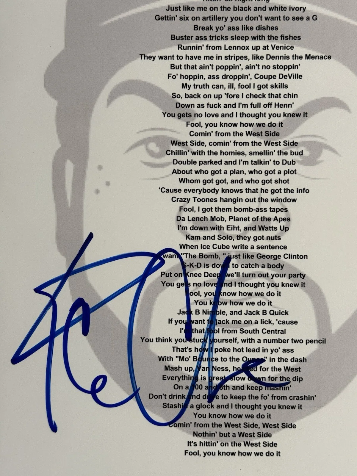 ICE CUBE SIGNED AUTOGRAPHED YOU KNOW HOW WE DO IT LYRICS SHEET BAS (B), image 2